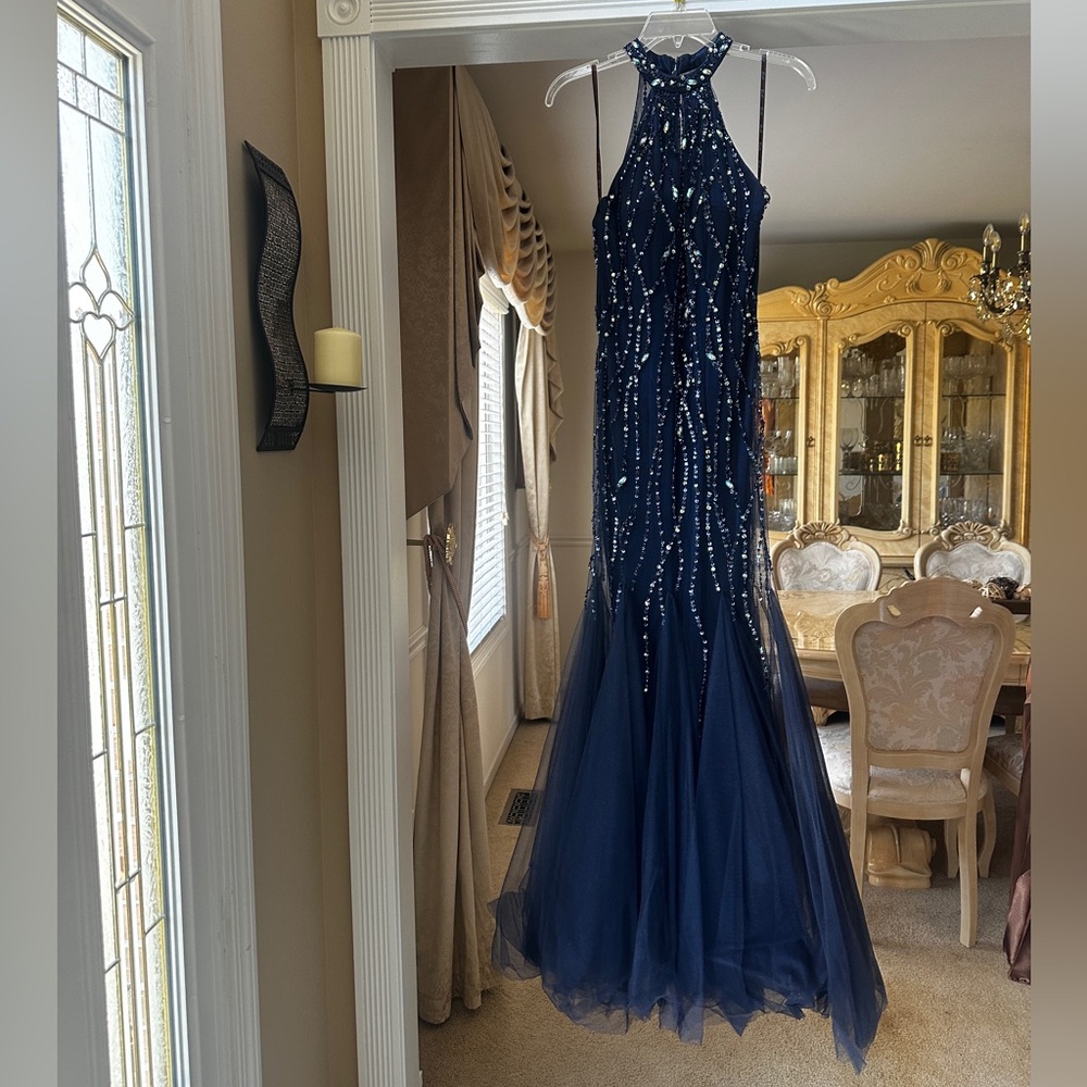 Elegant Navy Beaded Gown